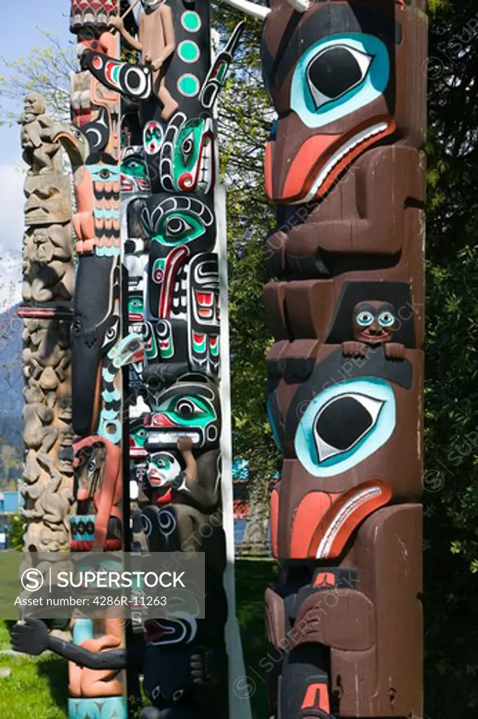 Totem Pole exhibit, Stanley Park, Vancouver British Columbia Canada.