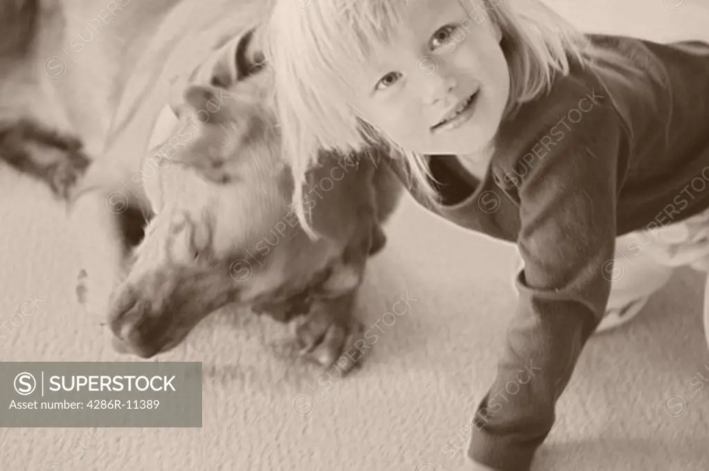 4 year old girl and labrador dog..MR-0501 PR-0504