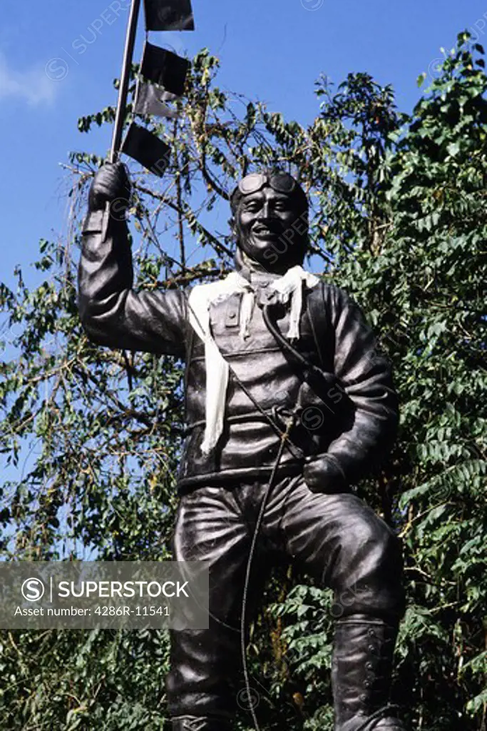 India Asia West Bengal Darjeeling. Monument to Sherpa Tenzing Norgay.
