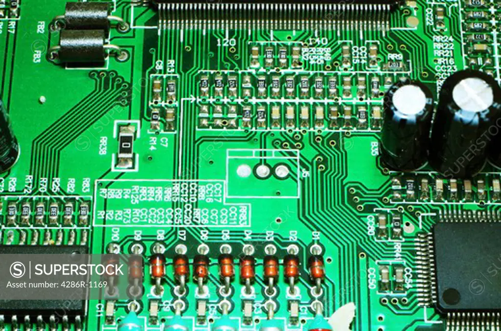 A circuitboard from inside a DVD player, extreme macro.