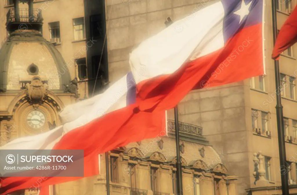 Santiago Chili. Chilean flags.