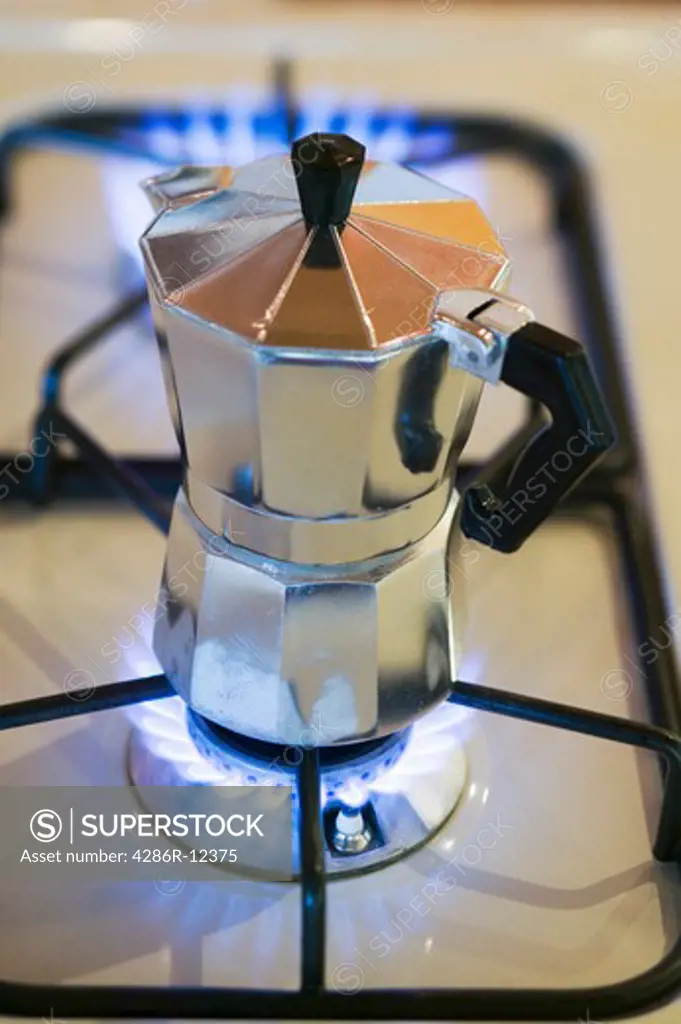 Espresso Coffee Maker on a Natural Gas Stove Burner