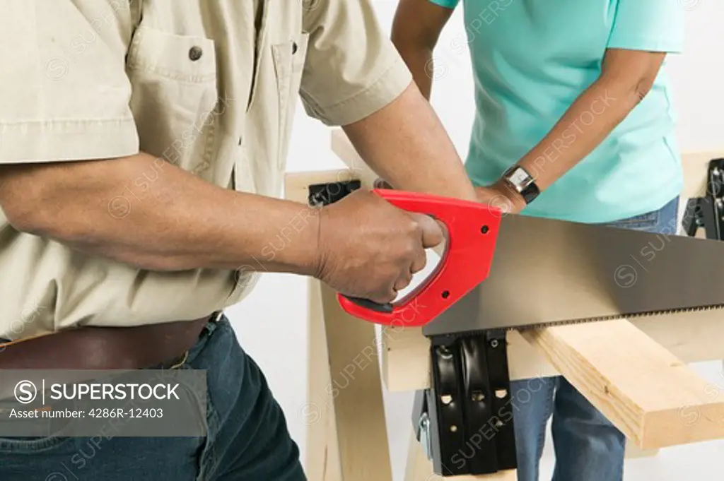 African American Couple Doing Home Improvement Hand Saw, MR-0626 MR-0627