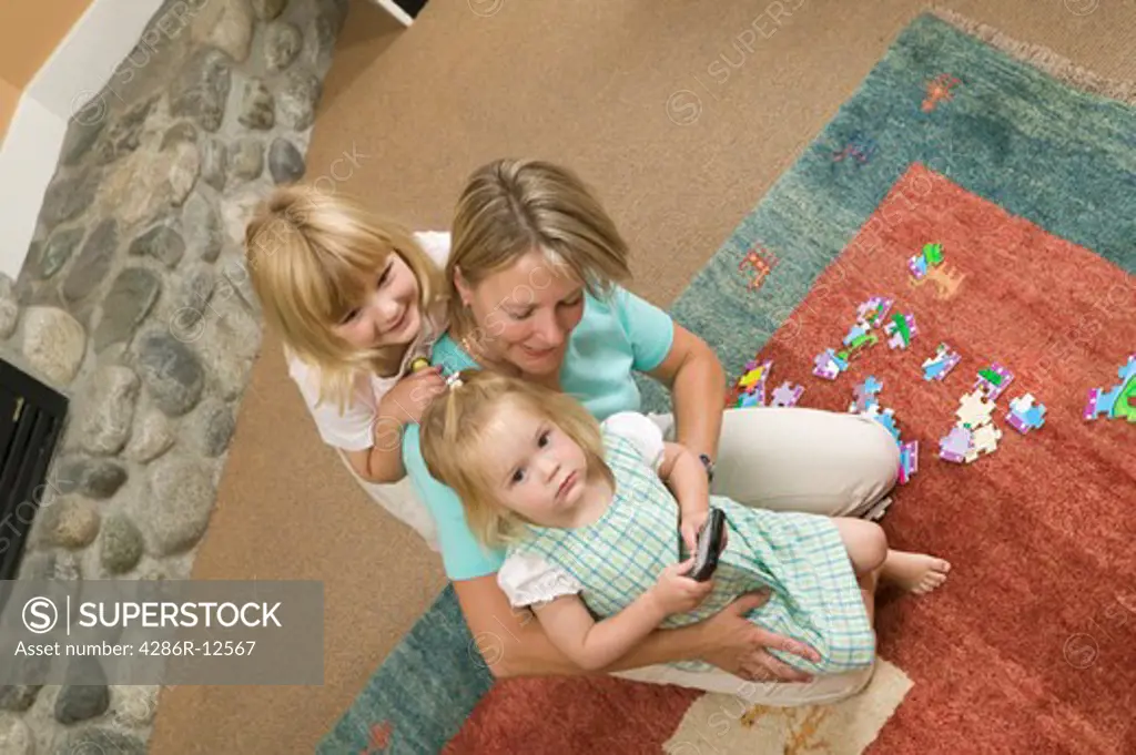 Mom Helping With a Jigsaw Puzzle, Blackberry Device Nearby, MR-0652 MR-0653 MR-0654 PR-0655