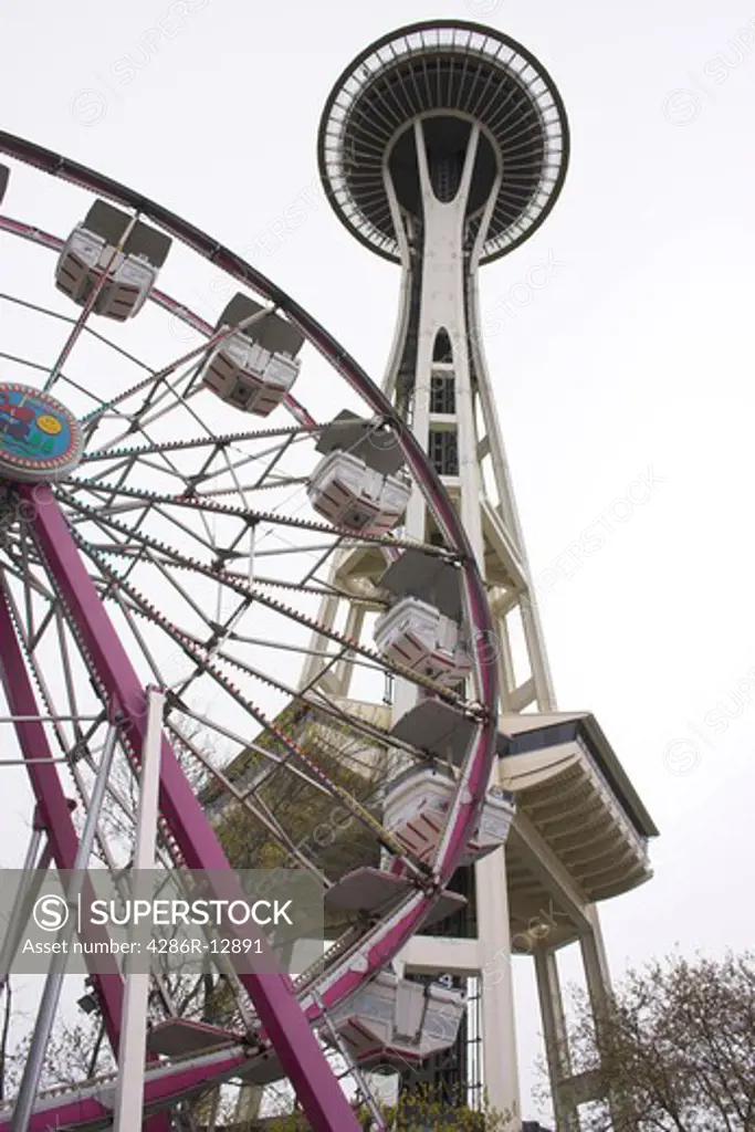 Ferris Wheel underneath Seattle Space Needle