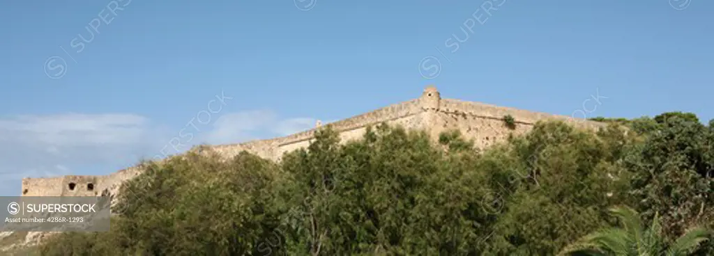 The curtain wall of the huge Fortezza Venetian-era (c. 1600) castle that dominates the Cretan town of Rethymnon. It is one of the best-preserved forts of its kind.
