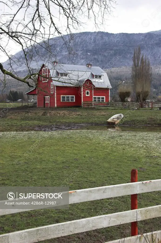 Classic Red Barn in early Spring, Near Chilliwack BC