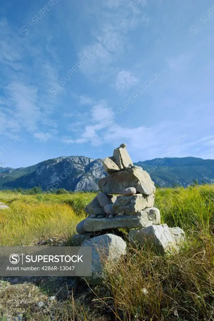 Rock Cairn near Squamish BC with Stawamus Chief behind