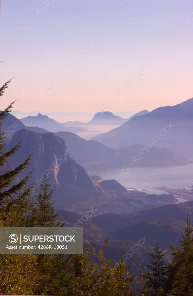 Heavenly view looking down Howe Sound from the Garibaldi Highlands near Squamish BC, Canada