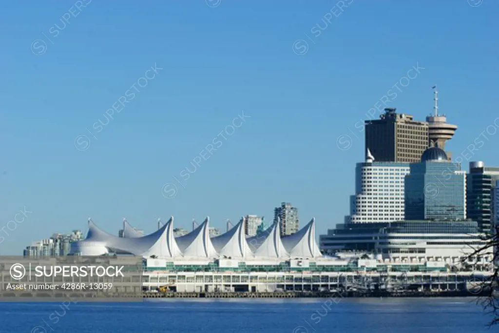 Canada Place and Harbour Center with new convention center under construction - downtown Vancouver, BC