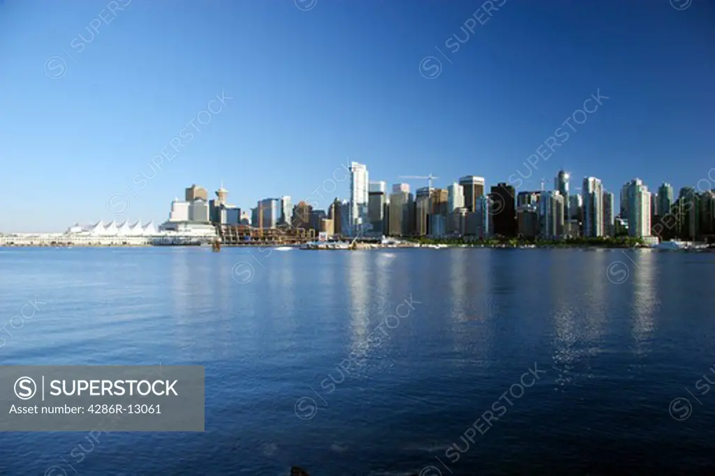 Wide view of Canada Place and downtown Vancouver, BC