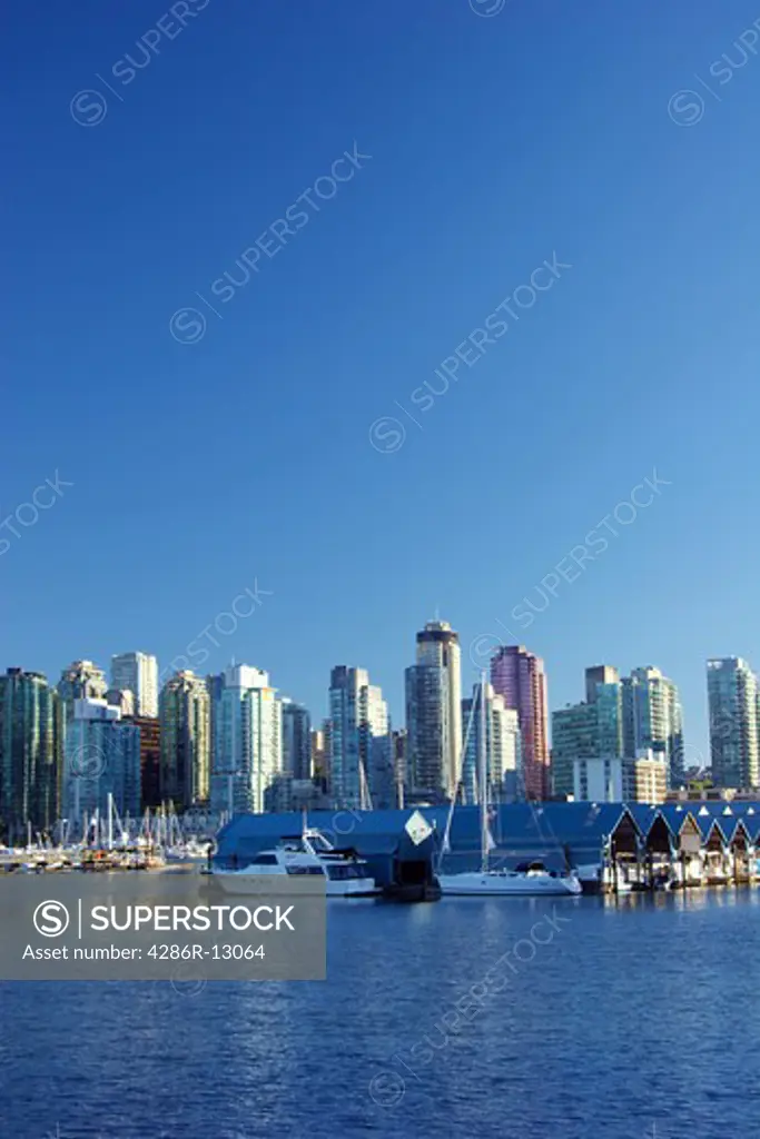 Marina and condominiums in Coal Harbour, Vancouver, as seen from Stanley Park