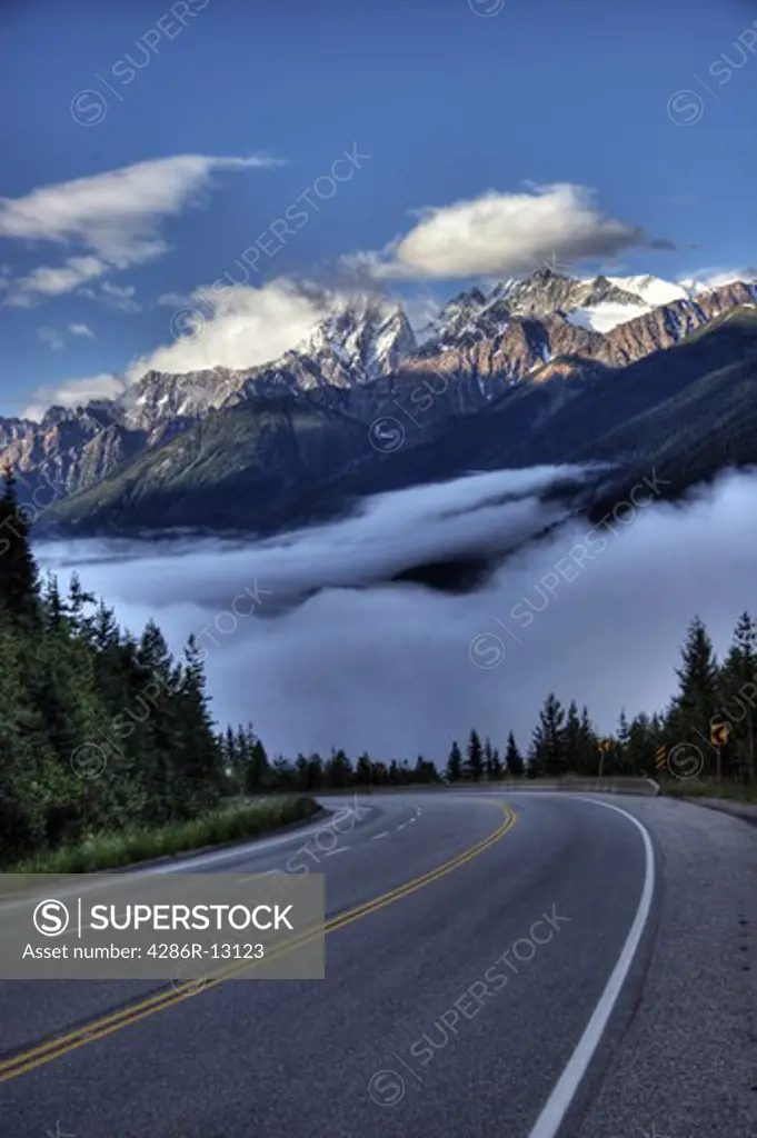 Trans Canada Highway winds through the Rogers Pass, British Columbia, Canada
