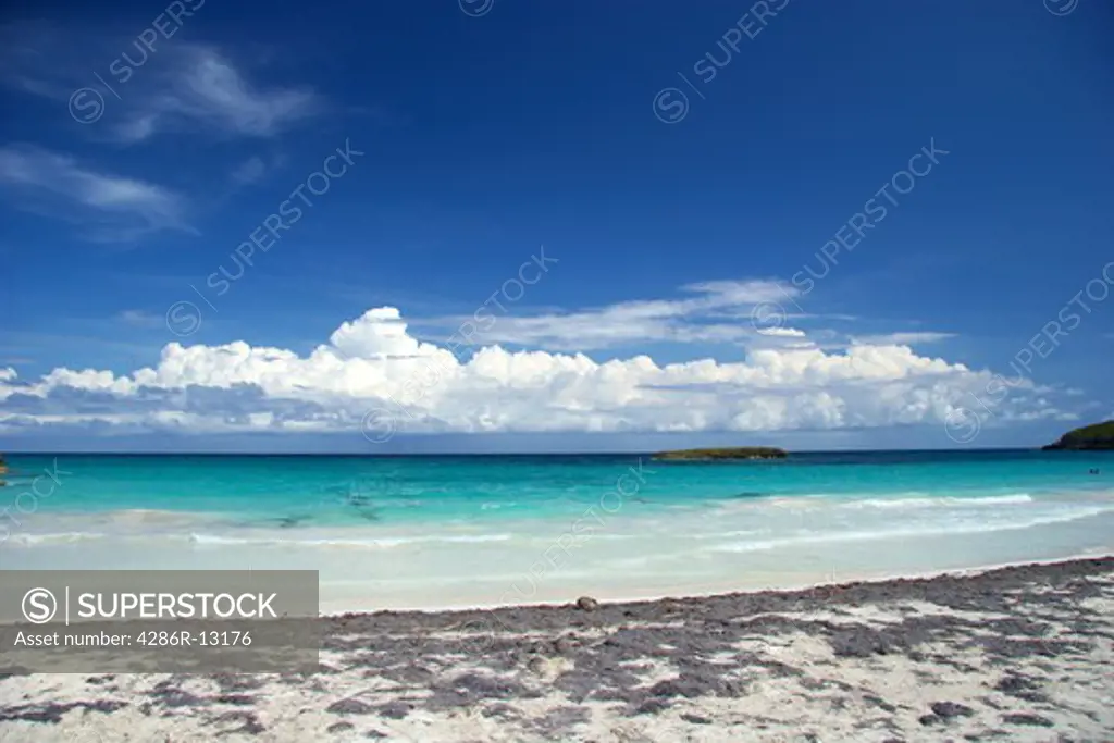 Wide view of storm clouds with deserted beach in the foreground- Vieques Island, Puerto Rico