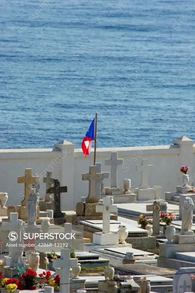 Puerto Rican flag at the Cemeterio de Santa Maria Magdalena near Castillo de San Felipe del Morro in old San Juan, Puerto Rico