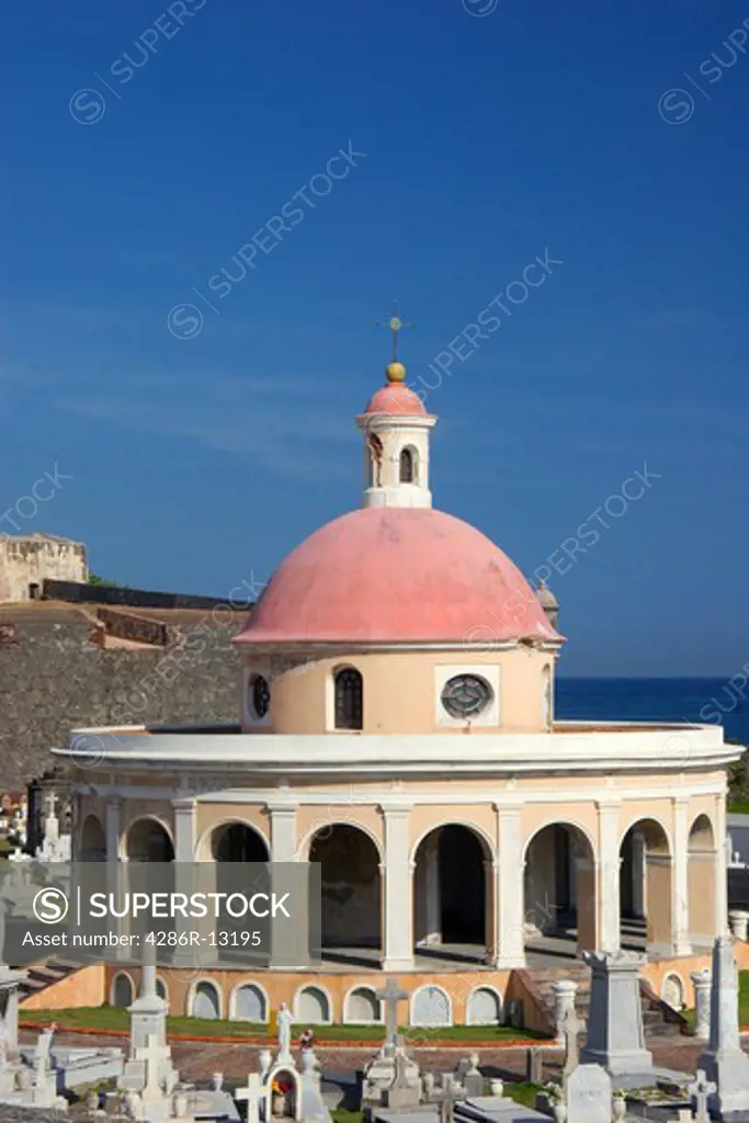 Round structure at Cemeterio de Santa Maria Magdalena near Castillo de San Felipe del Morro in old San Juan, Puerto Rico