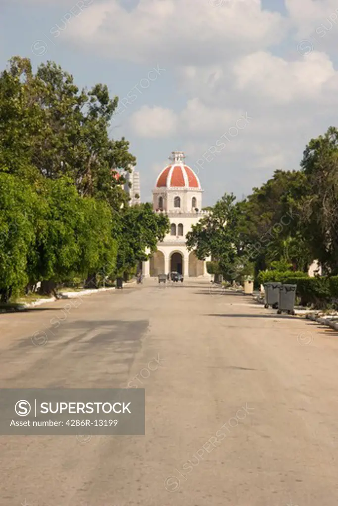Mortuary and road in Cristobal de Colon Cemeterio, Vedado, Havana, Cuba