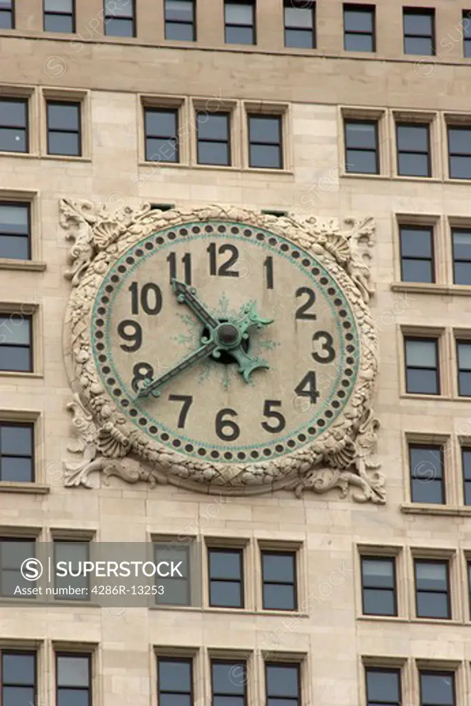 Closeup of clock face on old Met Life building Manhattan, New York