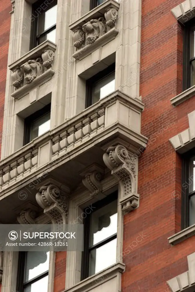 Architectural details - windows and balconies, Fashion district Manhattan, New York