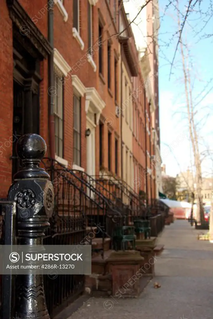 Typical street with brownstones, Greenwich Village, Manhattan, New York