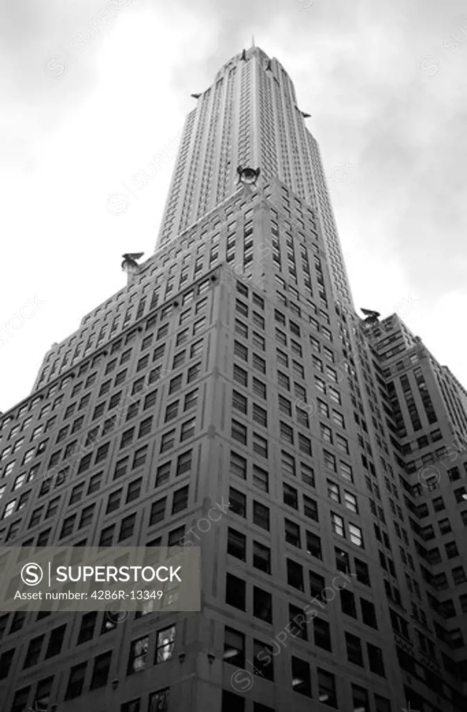 The Chrysler Building reaching up to the sky, black and white, Manhattan, New York City