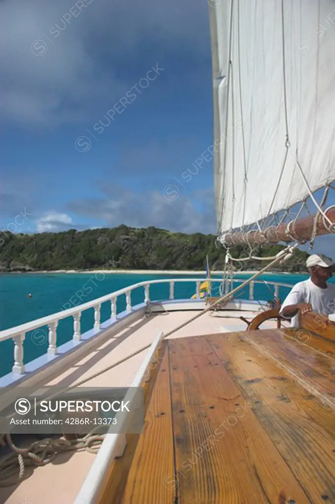 Captain of the MV Friendship Rose a classic Caribbean Schooner moored in the Tobago Cays.