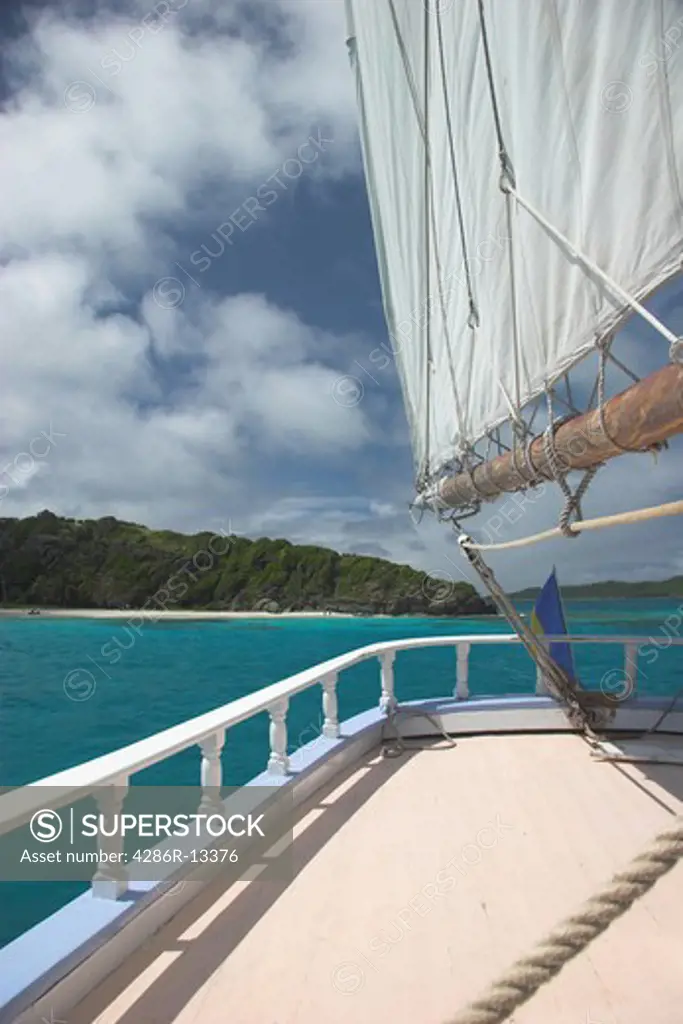 Looking towards stern of Caribbean Schooner in the Tobago Cays