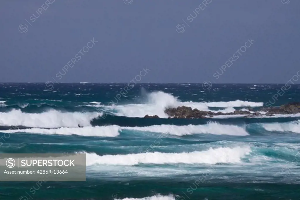 Rolling windswept waves at Hookipa Beach, located on the windy North Shore of Maui.