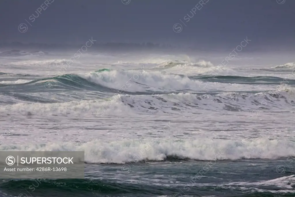 Large waves accented by a hint of sun, Pacific Rim National Park, Vancouver Island, British Columbia
