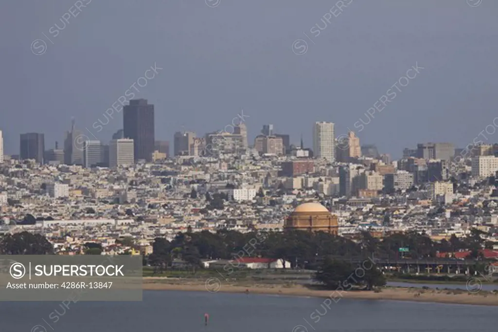 City View of San Francisco, California, showing the Marina District, Financial District and Palace of Fine Arts.
