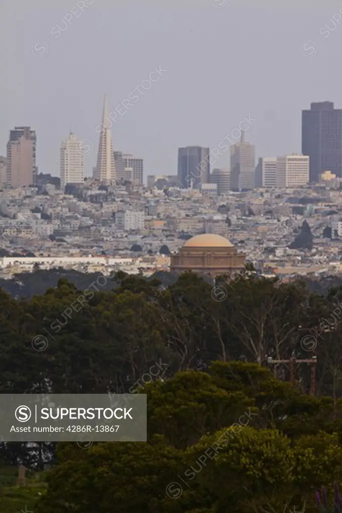 View of San Francisco Marina District and Financial District, including Palace of Fine Arts, San Francisco, California, USA