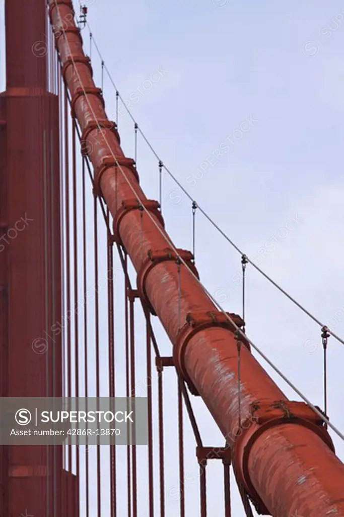 Closeup of suspension cable on Golden Gate Bridge. San Francisco, California, USA
