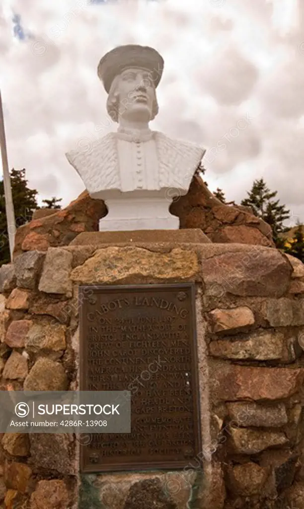 Bust of John Cabot, who discovered the North American continent in 1497. Cape Breton, Nova Scotia, Canada