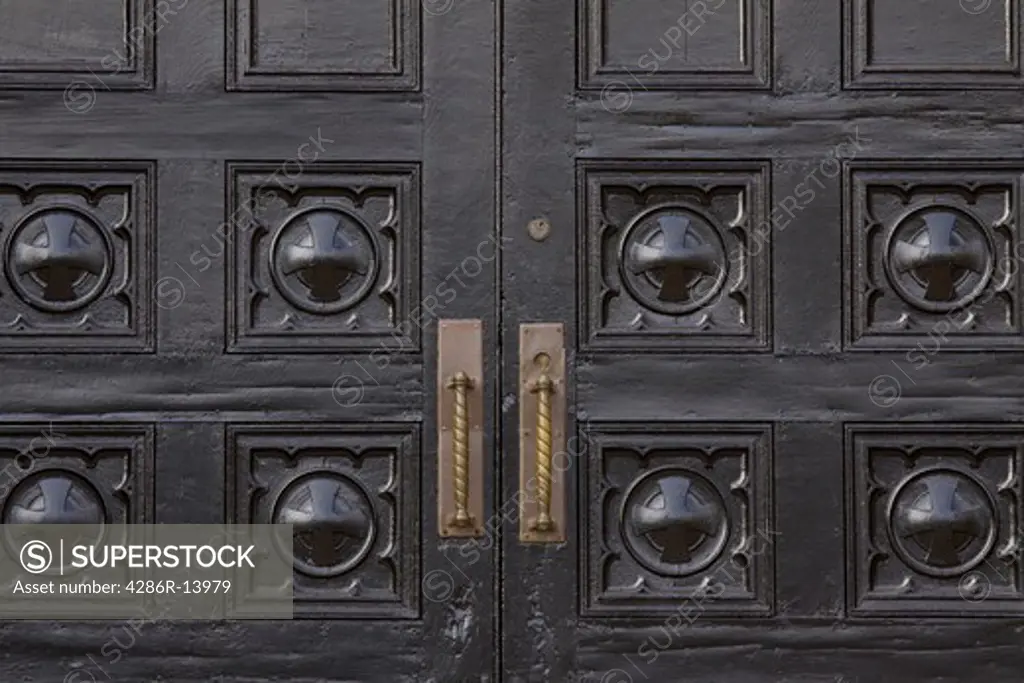 Door detail. Saint Dunstans Basilica, Charlottetown, Prince Edward Island, Canada