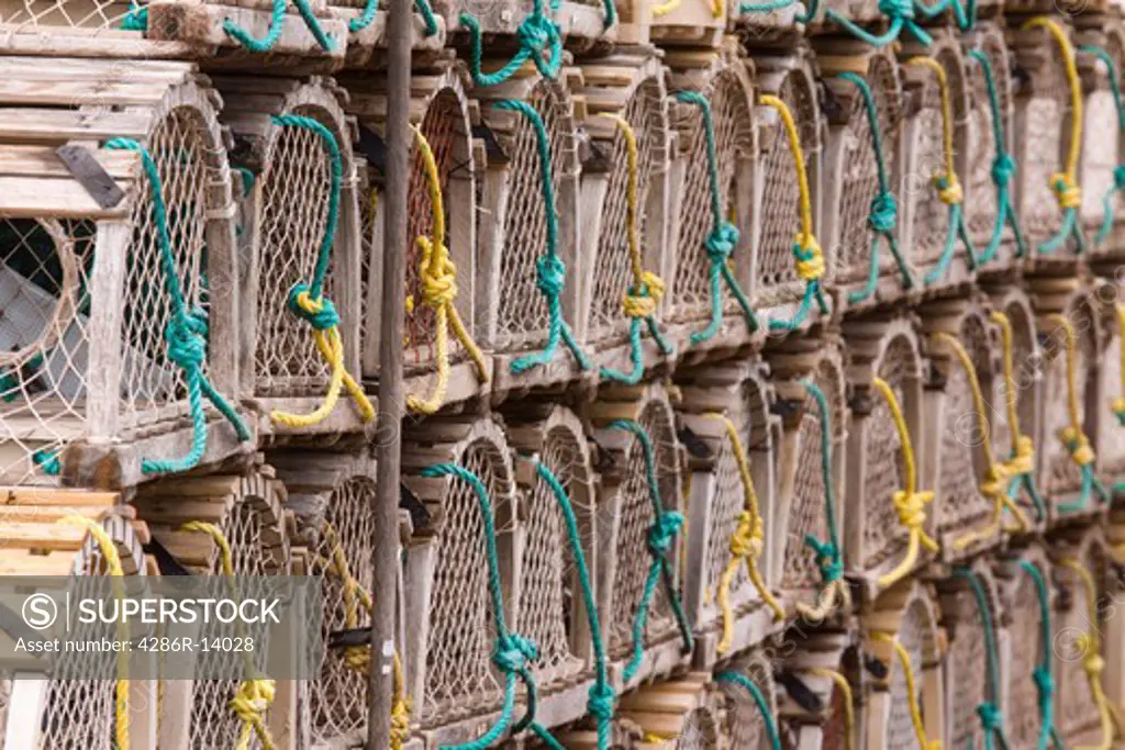 Rows of lobster traps, North Rustico Harbour on the north shore of Prince Edward Island, Canada
