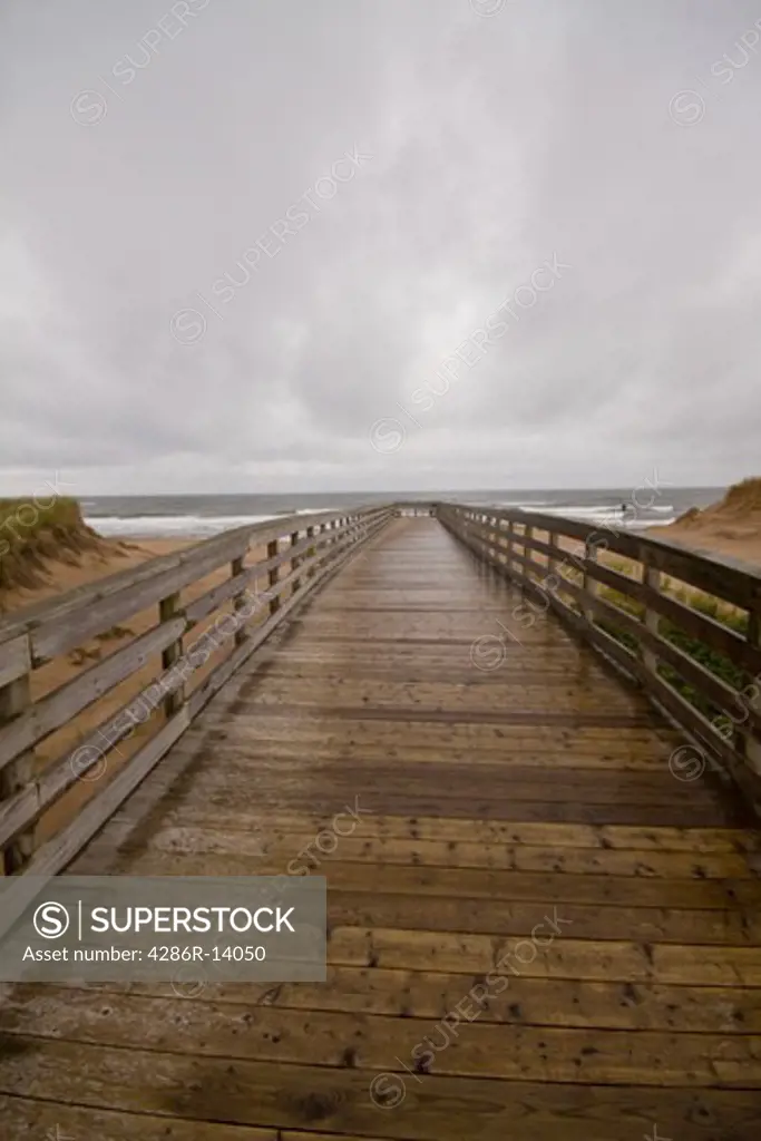 Cavendish Dunes Trail boardwalk to the sea, Prince Edward Island National Park, on the north shore of Prince Edward Island, Canada