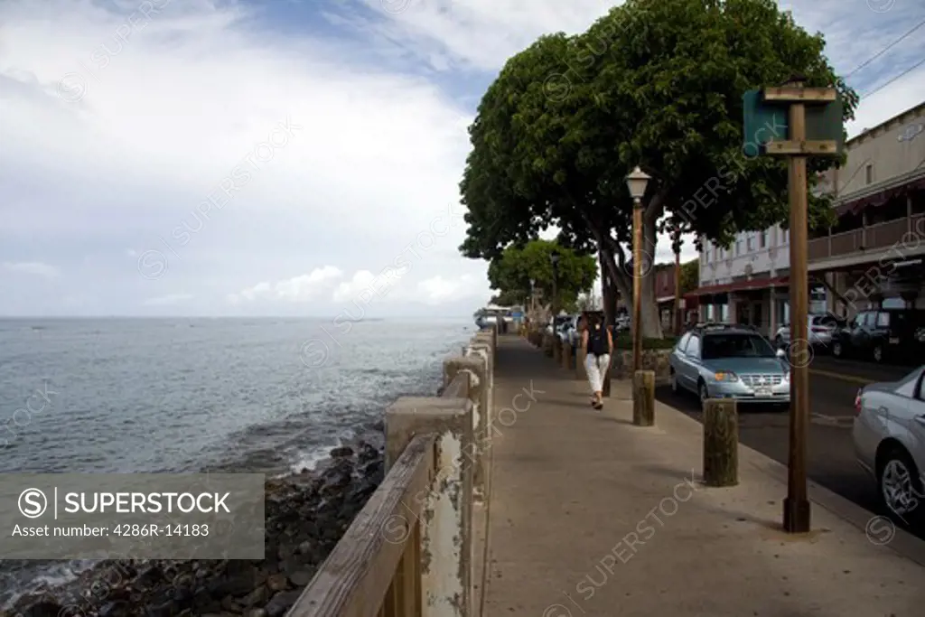 Boardwalk along Front Street, Lahaina town, Maui, Hawaii.