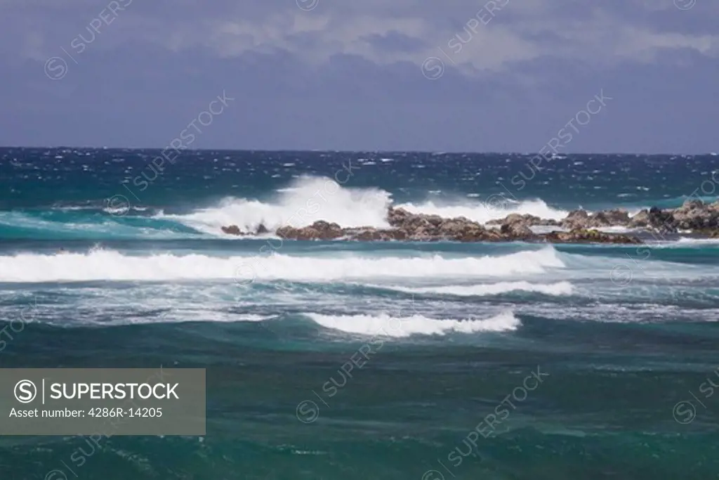 Windswept waves at Hookipa Beach, located on the windy North Shore of Maui