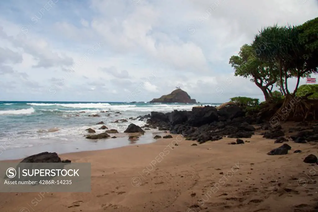 Alau Island as seen from beach in Hamoa, near Hana, Maui, Hawaii