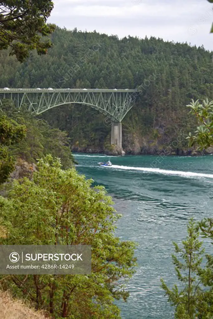 Deception Pass, a narrow channel of water separating Whidbey Island from the main part of Washington State