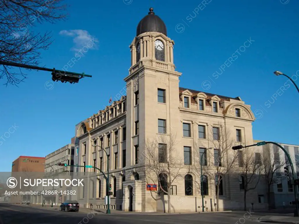 Old Post Office Building and clocktower in downtown Lethbridge, Alberta, Canada