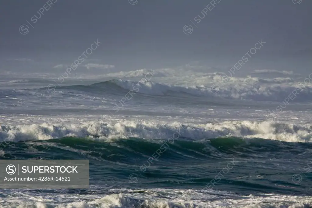 Turbulent ocean waves, winter in Pacific Rim National Park, Vancouver Island, British Columbia