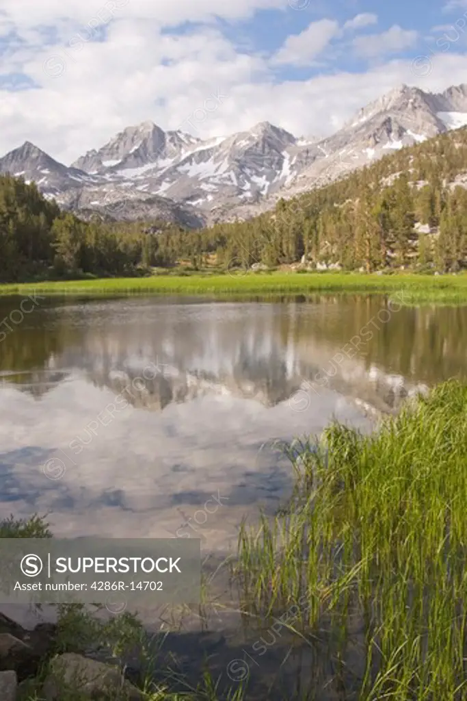 The Sierra Mountains Reflected in a Lake in Rock Creek Canyon, California.