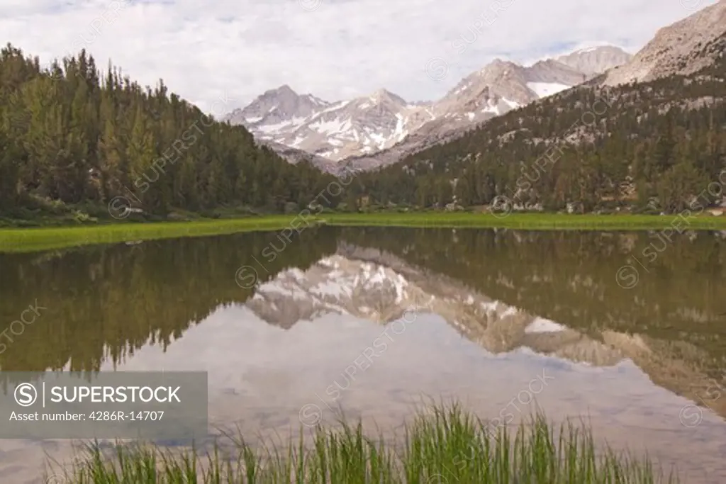 The Sierra Mountains Reflected in a Lake in Rock Creek Canyon, California.