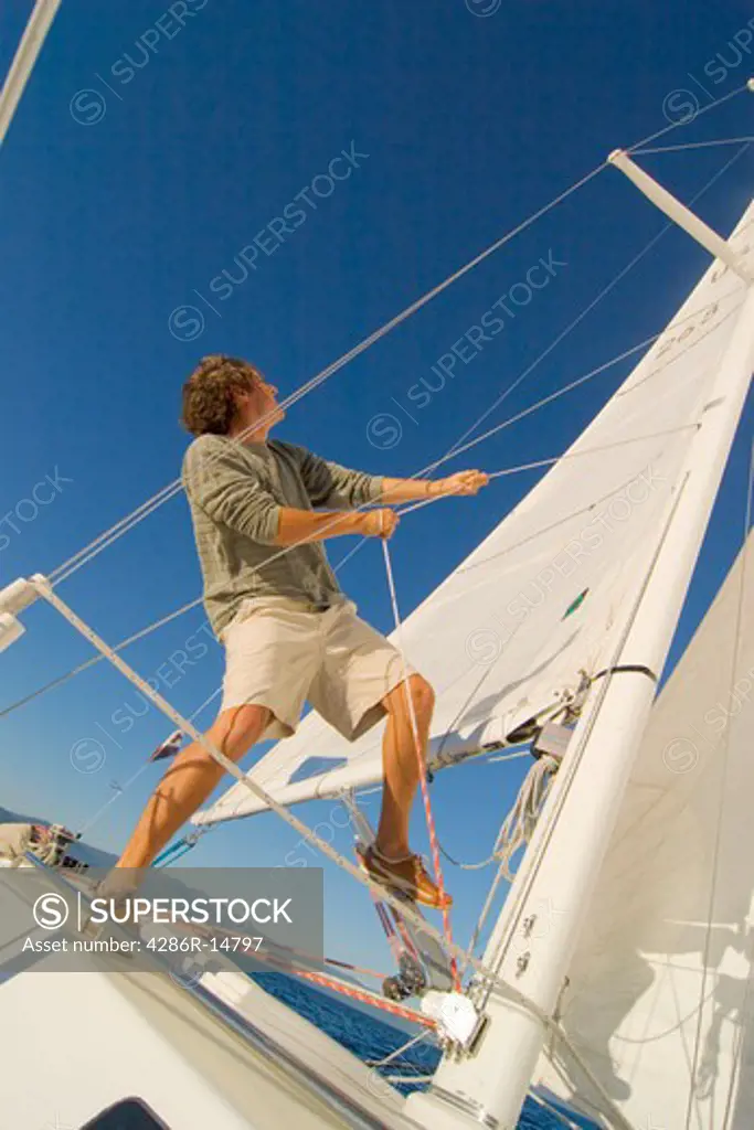 A Man Sailing on Lake Tahoe