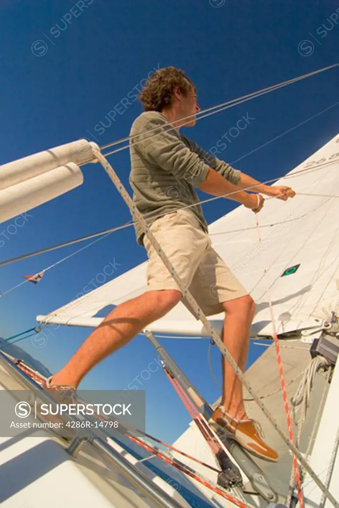 A Man Sailing on Lake Tahoe