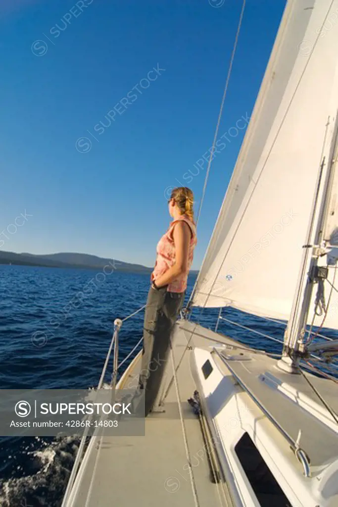 A Woman Sailing on Lake Tahoe