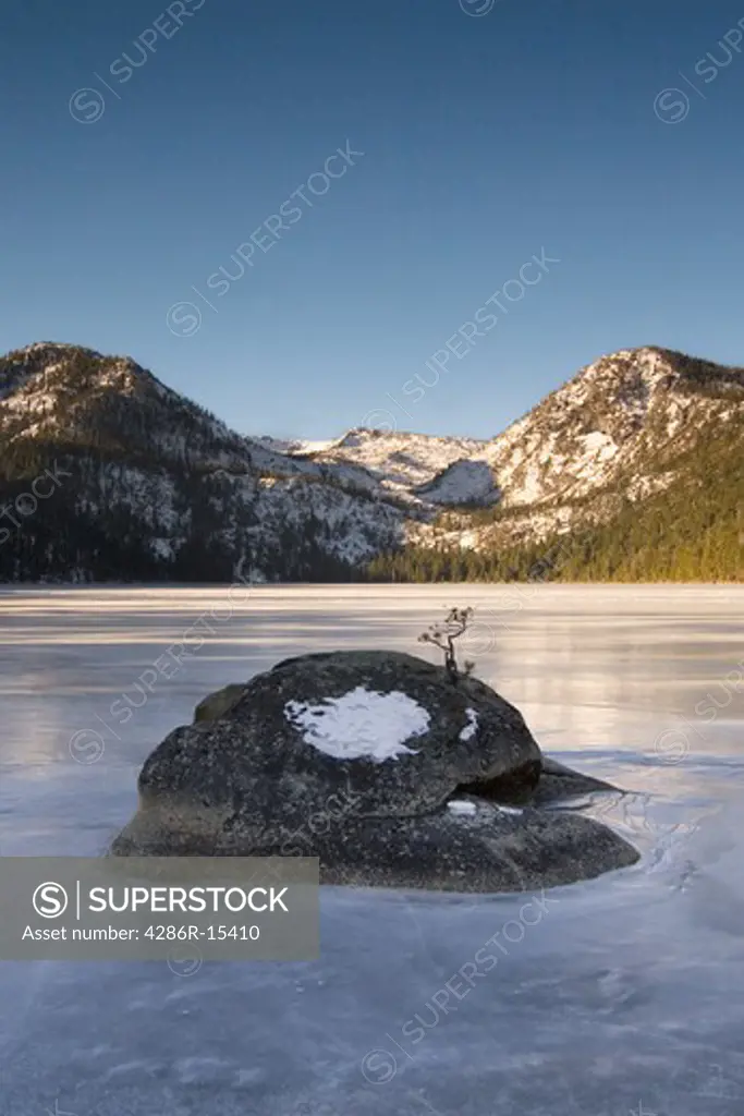 Frozen Cascade Lake near Lake Tahoe California