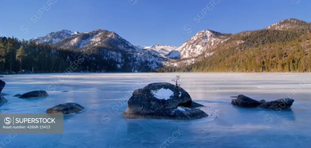 Frozen Cascade Lake near Lake Tahoe California