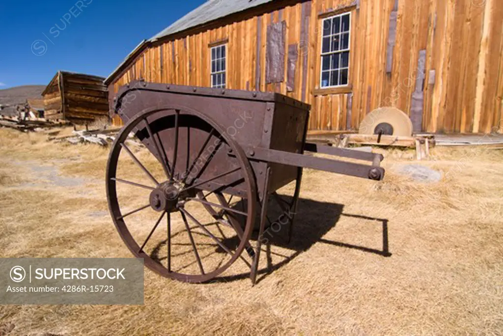 A rusty old mining cart in Bodie State Park in California